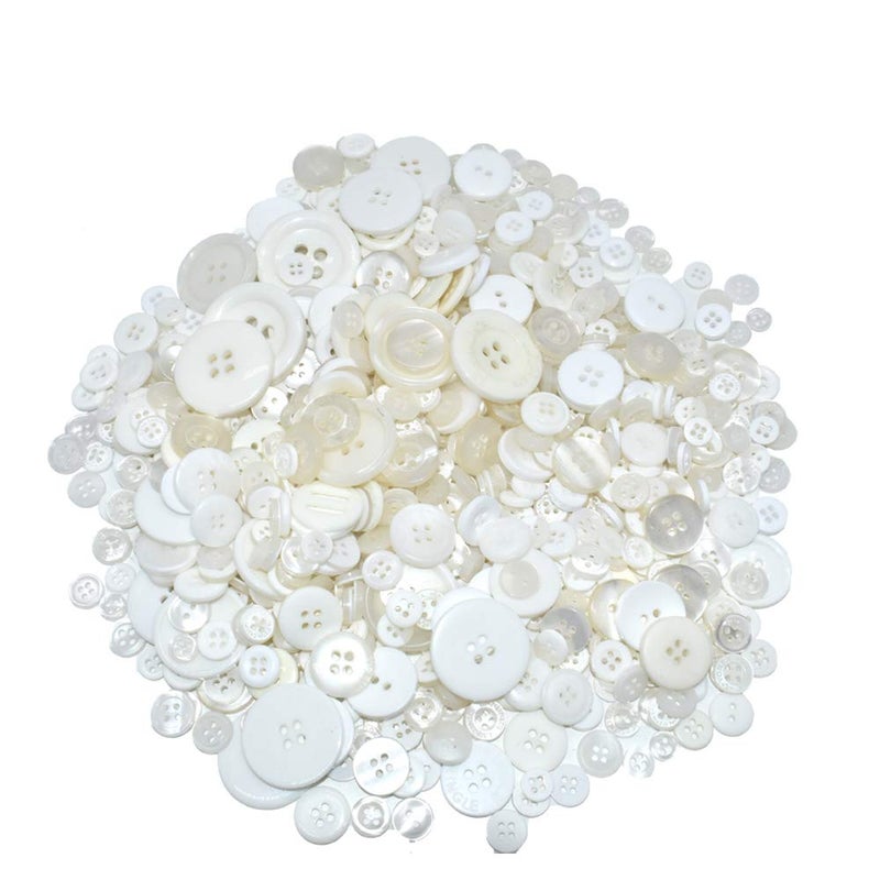 Renashed 650 PCS Assorted Size Resin Round Buttons DIY Craft Sewing Decorations for Kid's Painting (White) - Image 1